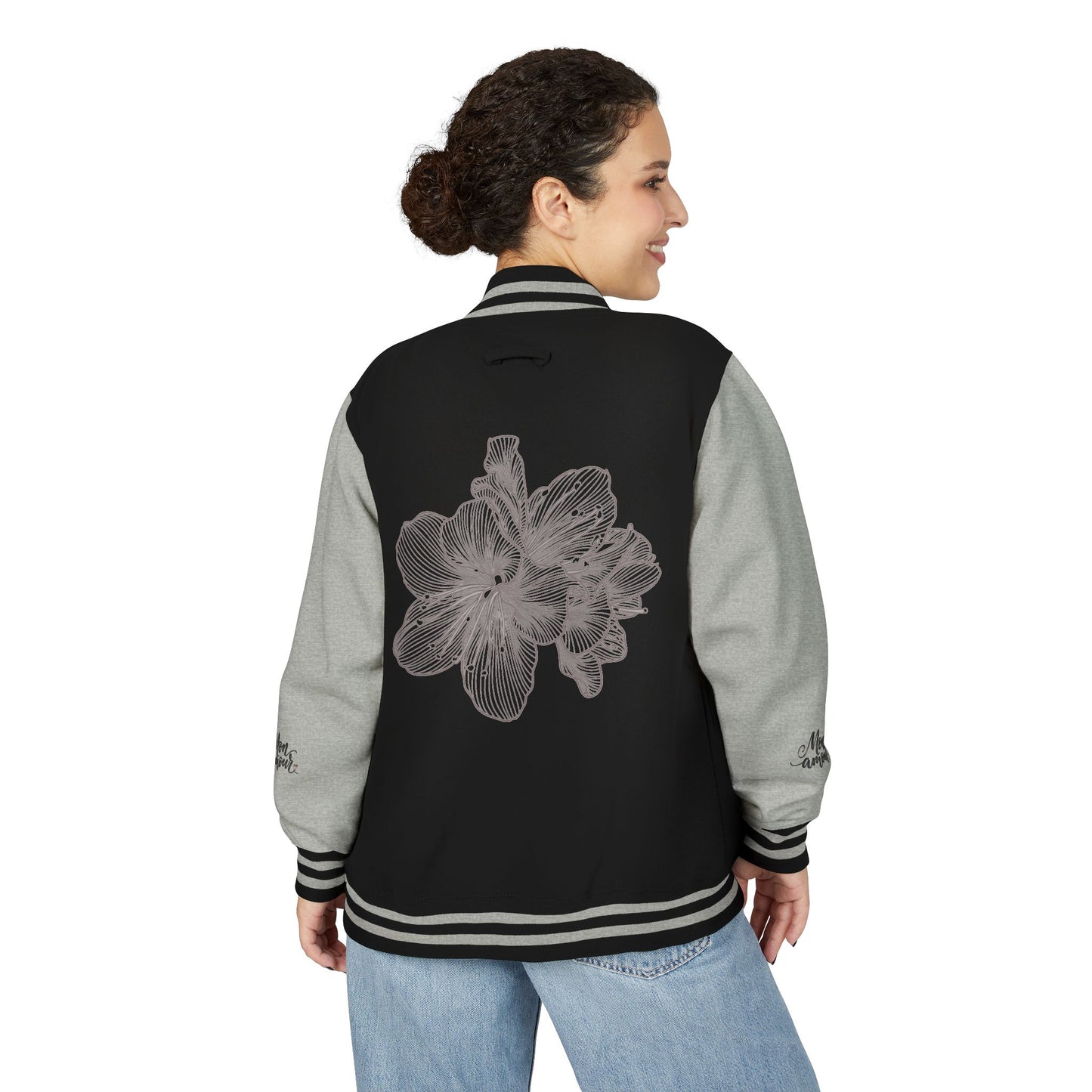 Letterman Jacket — Minimal Floral Patch Varsity Jacket©