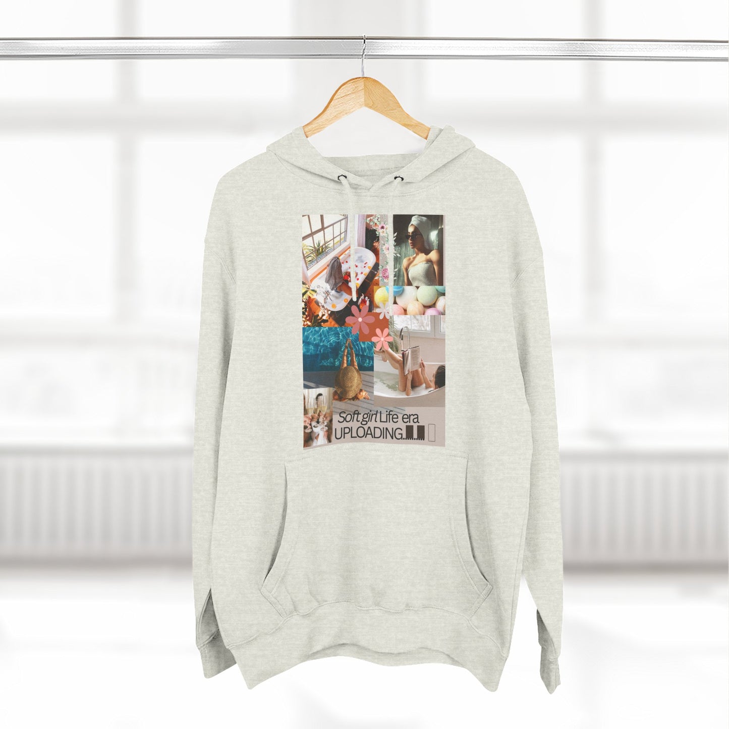 Collage Graphic Hoodie — "Soft Girl Era Uploading" Cozy Fleece Pullover