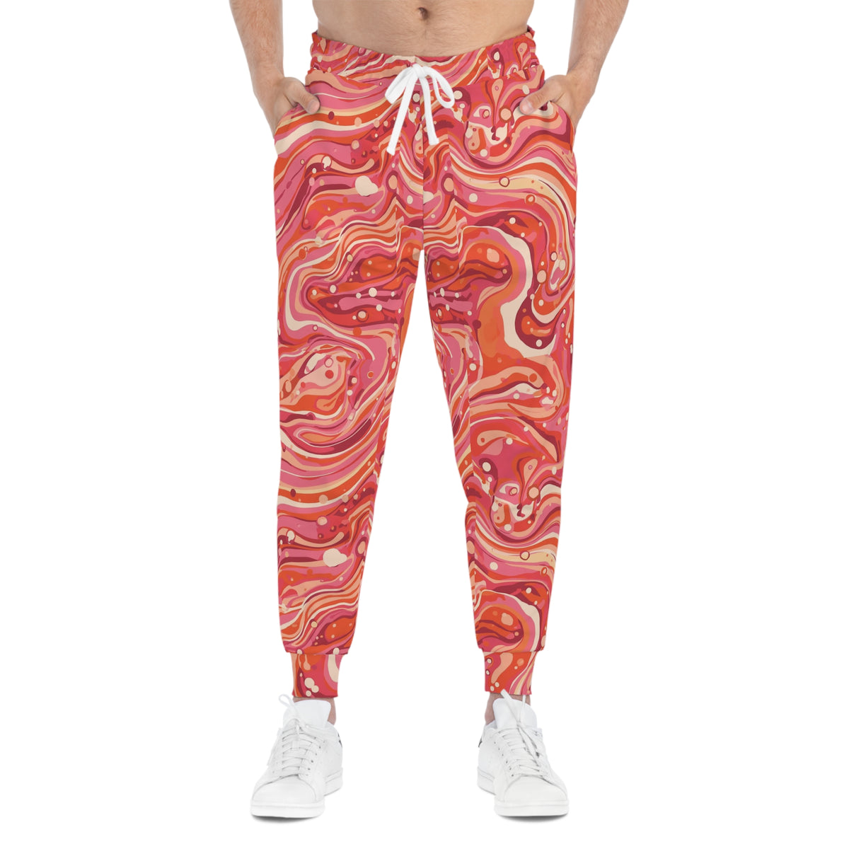 Pink Marble Athletic Joggers — Retro Swirl All-Over Print Sweatpants©