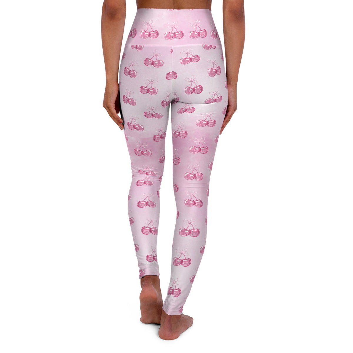High-Waist Pink Cherry Pattern Yoga Leggings©