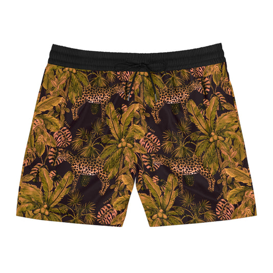 Leopard Jungle Swim Shorts — Men's Mid-Length Tropical Swim Trunks©