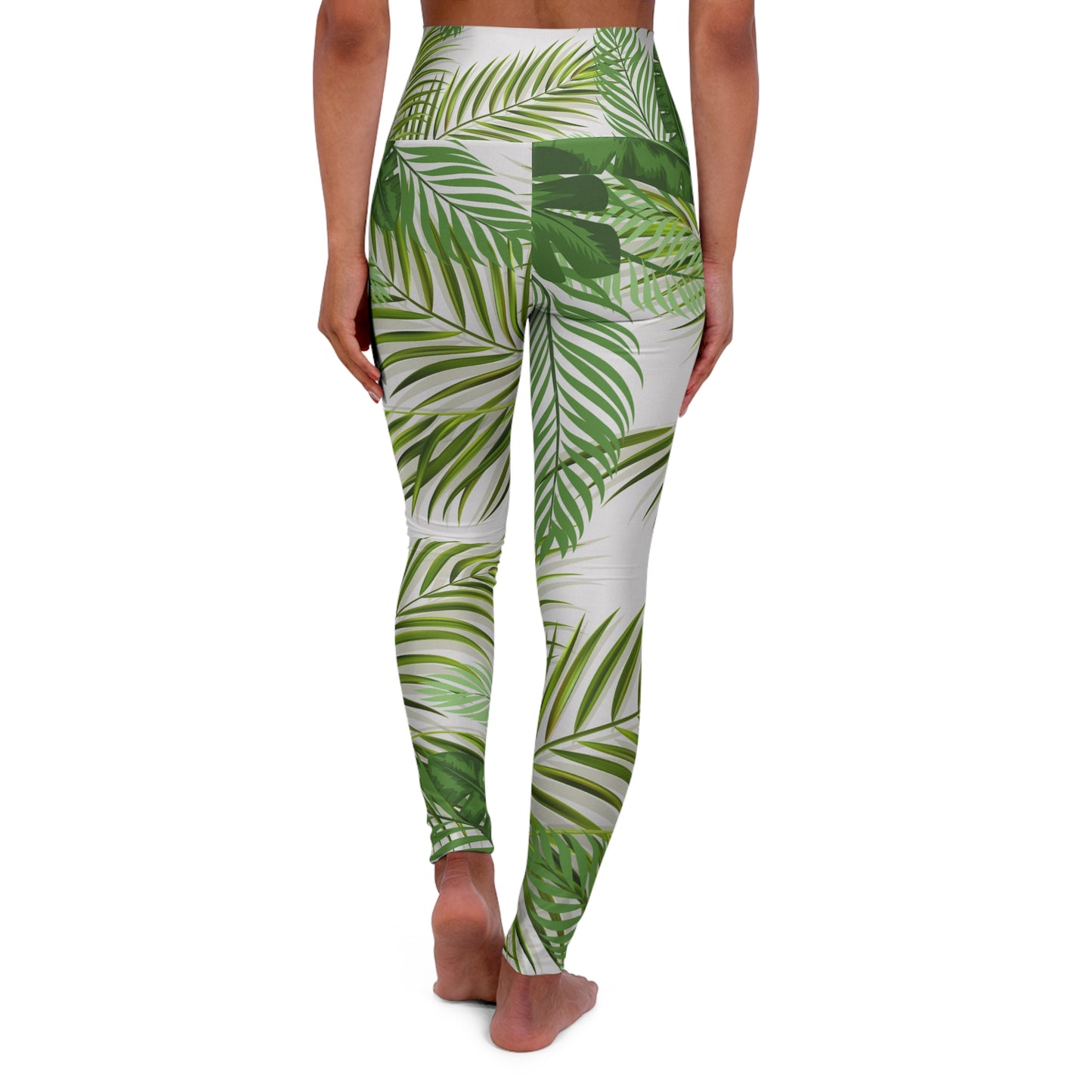 Tropical Palm Print High-Waisted Yoga Leggings©