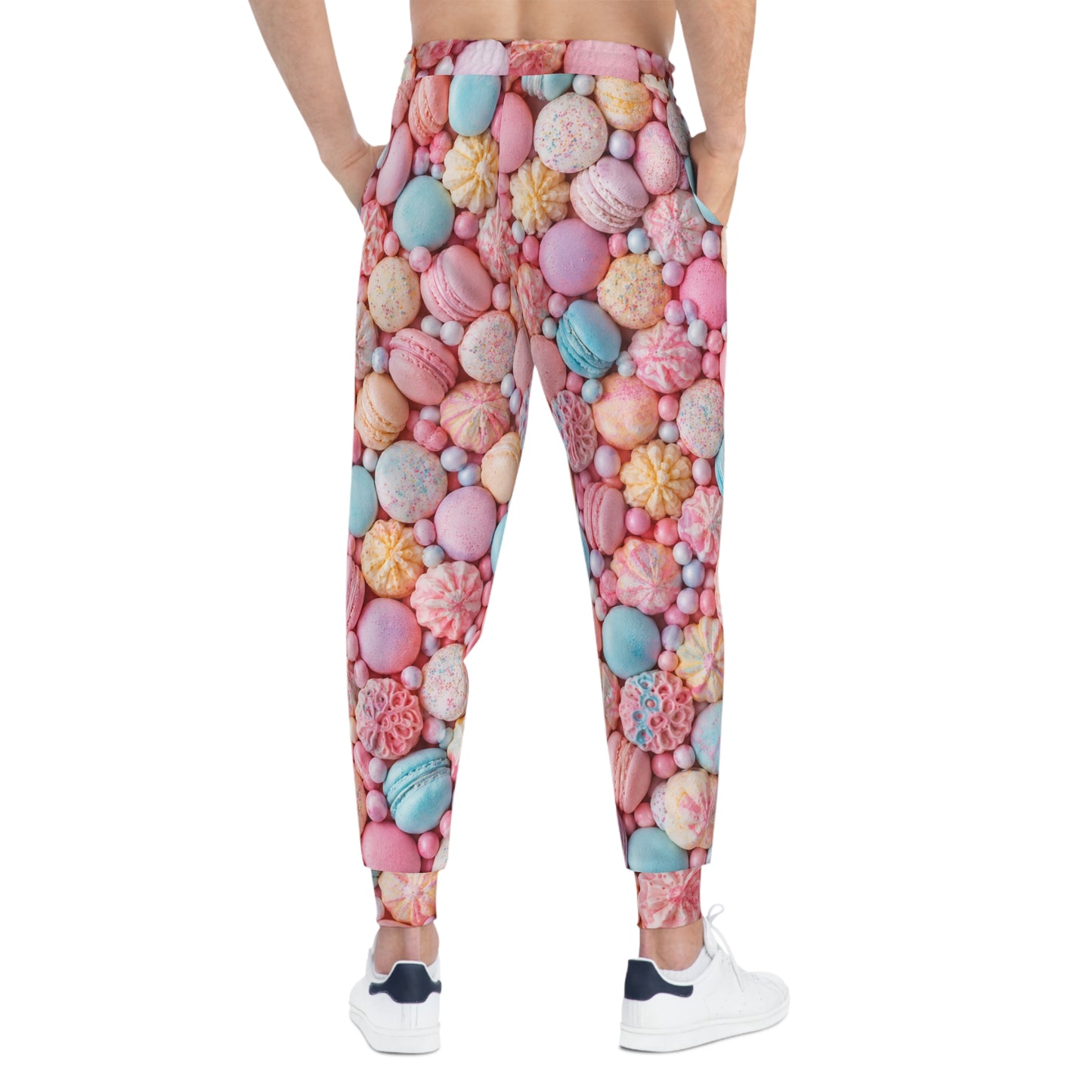 Candy Macarons Print Joggers — Pastel Sweets Athletic Pants