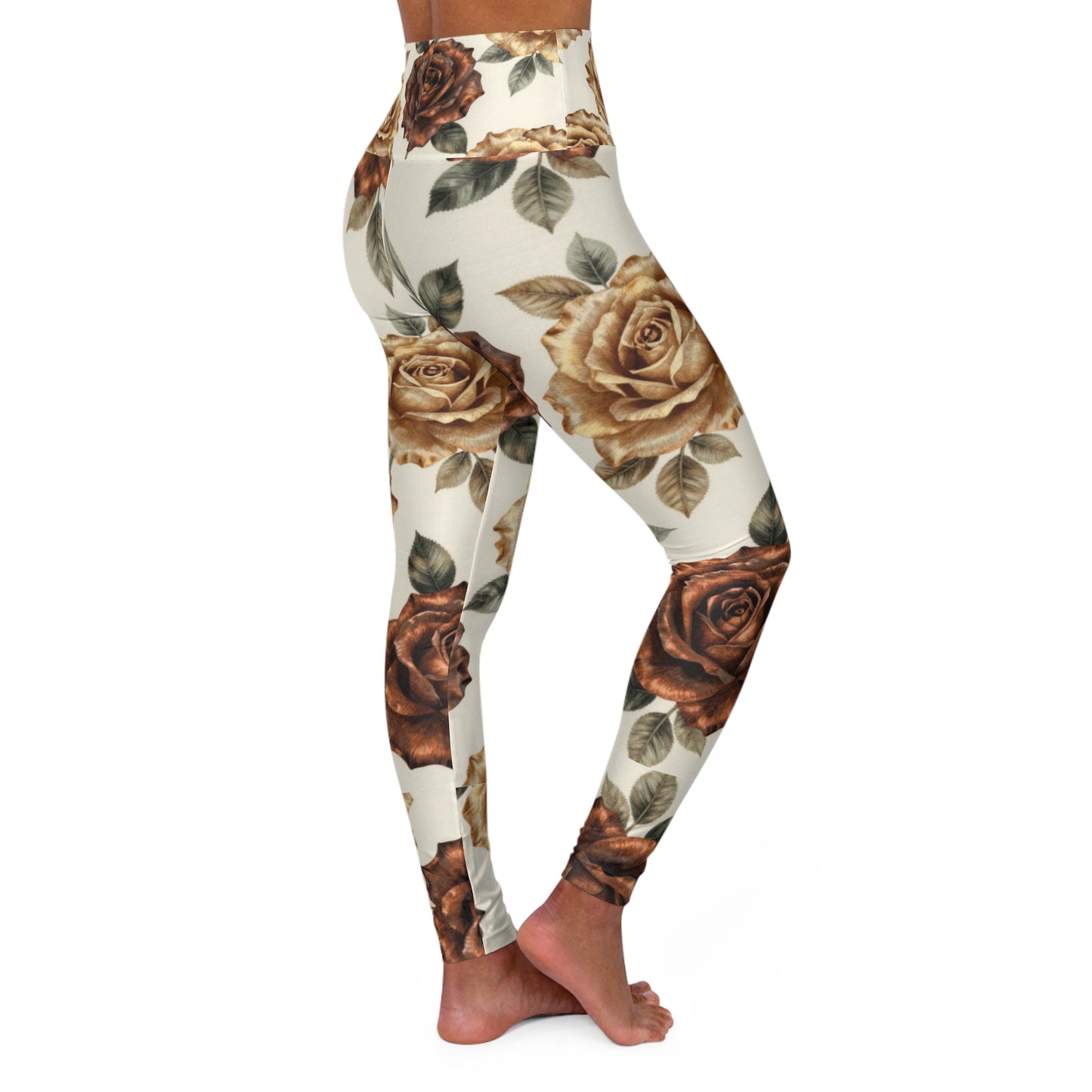 High-Waist Floral Yoga Leggings — Vintage Rose All-Over Print©