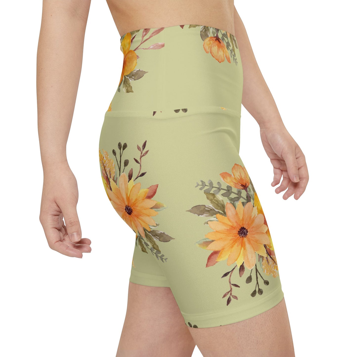 Sage Green Sunflower Workout Shorts — Women's Athletic Running & Gym Shorts©