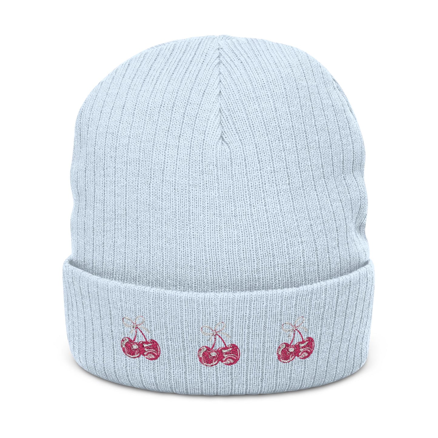Embroidered Cherry Ribbed Beanie — Cute Knit Winter©