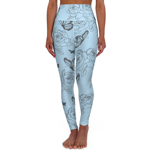 Blue Rose & Butterfly High-Waisted Leggings©