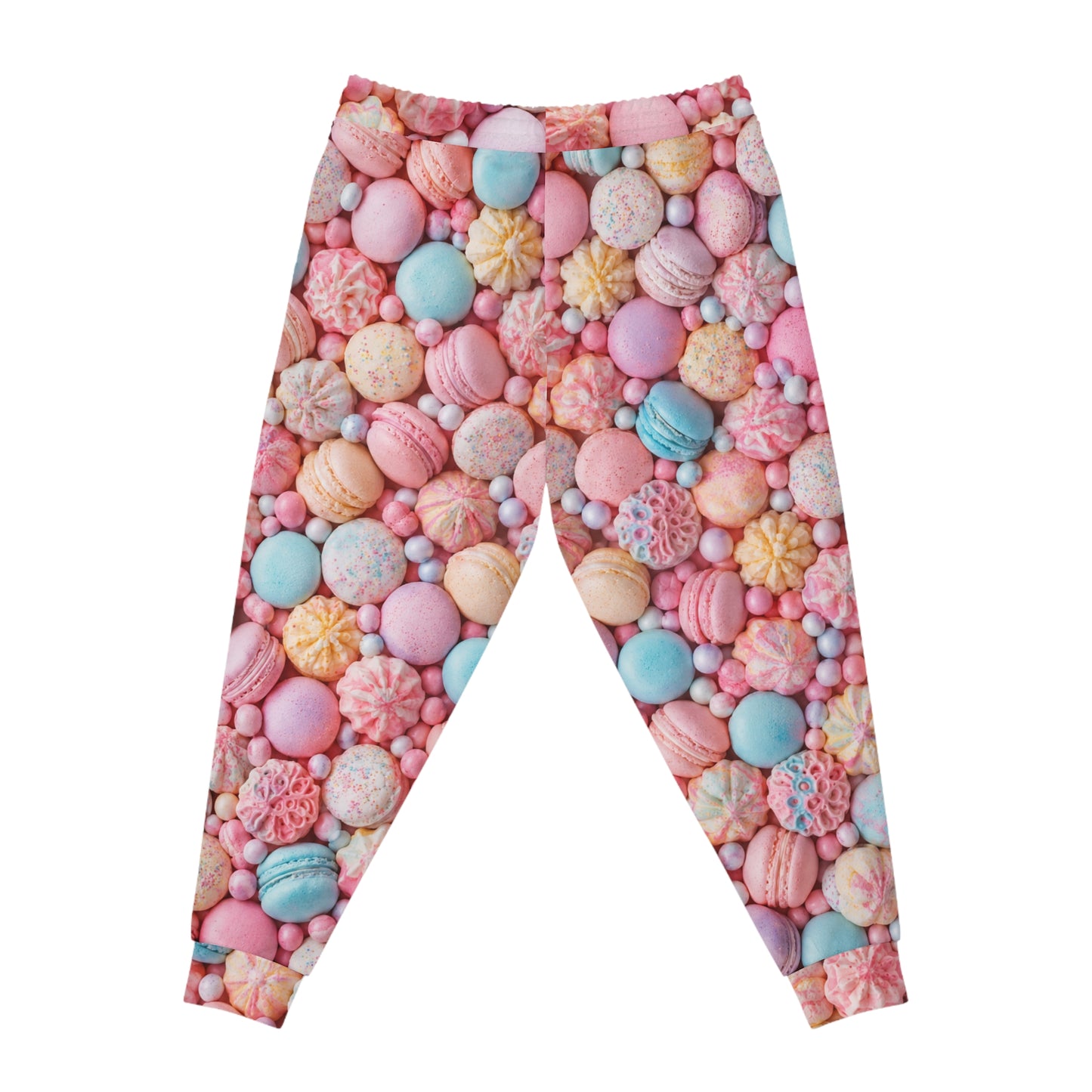 Candy Macarons Print Joggers — Pastel Sweets Athletic Pants