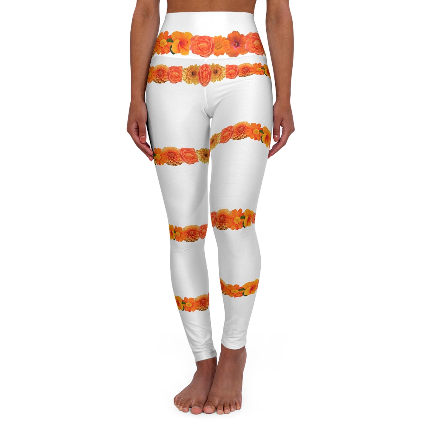 Floral Stripe High-Waisted( Leggings ONLY) — Orange Blossom Pattern©
