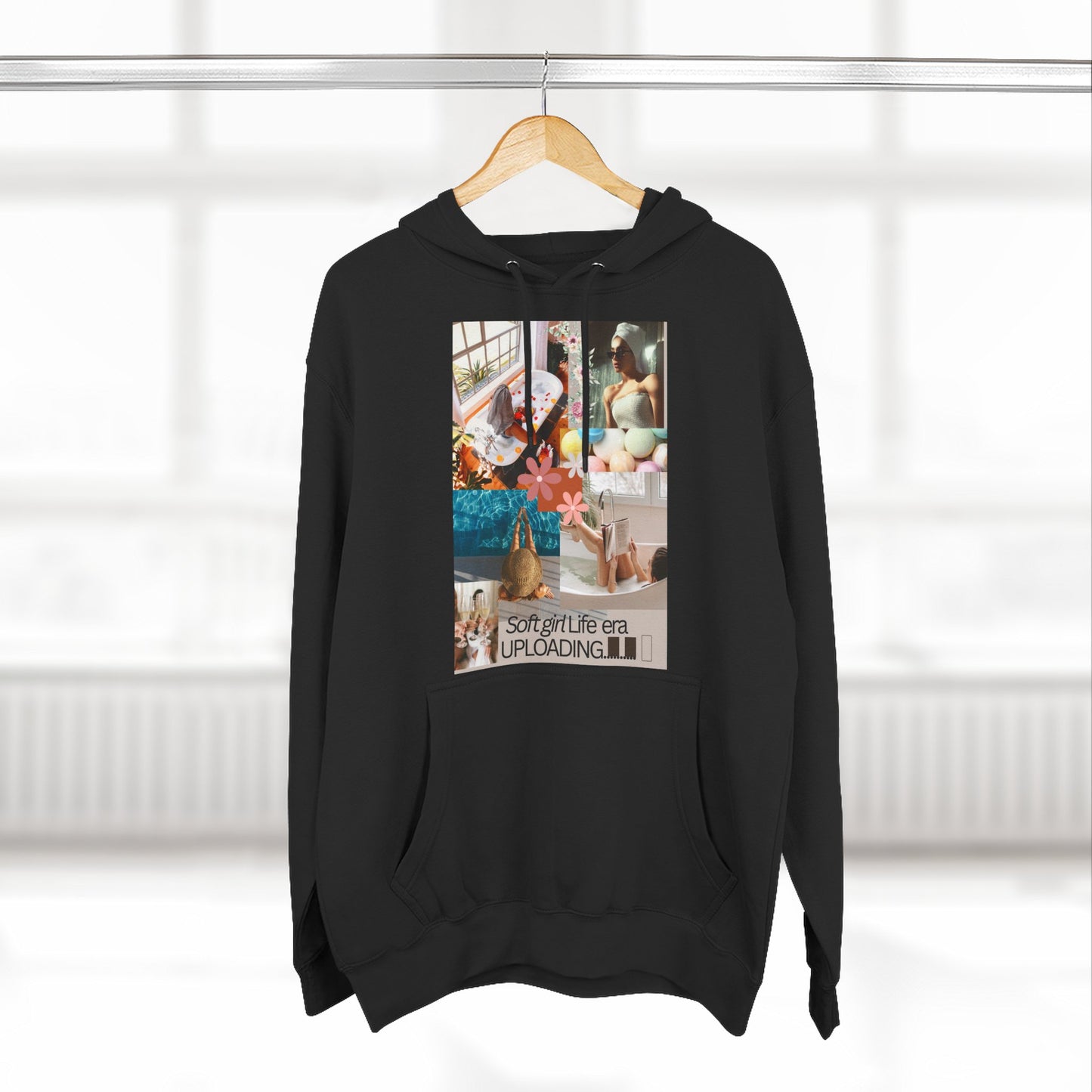 Collage Graphic Hoodie — "Soft Girl Era Uploading" Cozy Fleece Pullover©