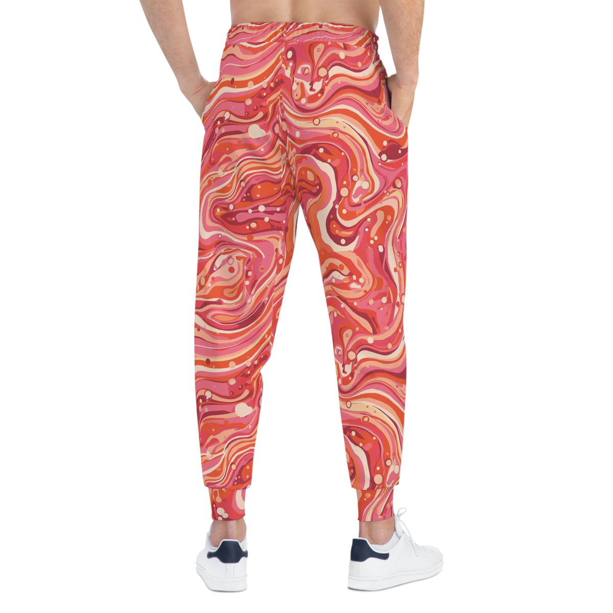 Pink Marble Athletic Joggers — Retro Swirl All-Over Print Sweatpants©