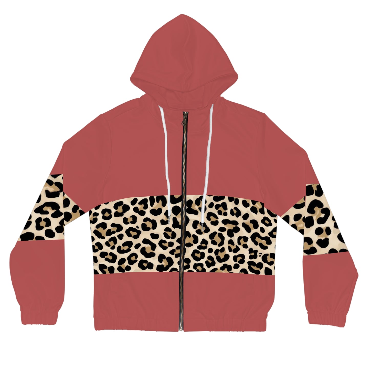 Leopard Stripe Panel Zip-Up Hoodie©