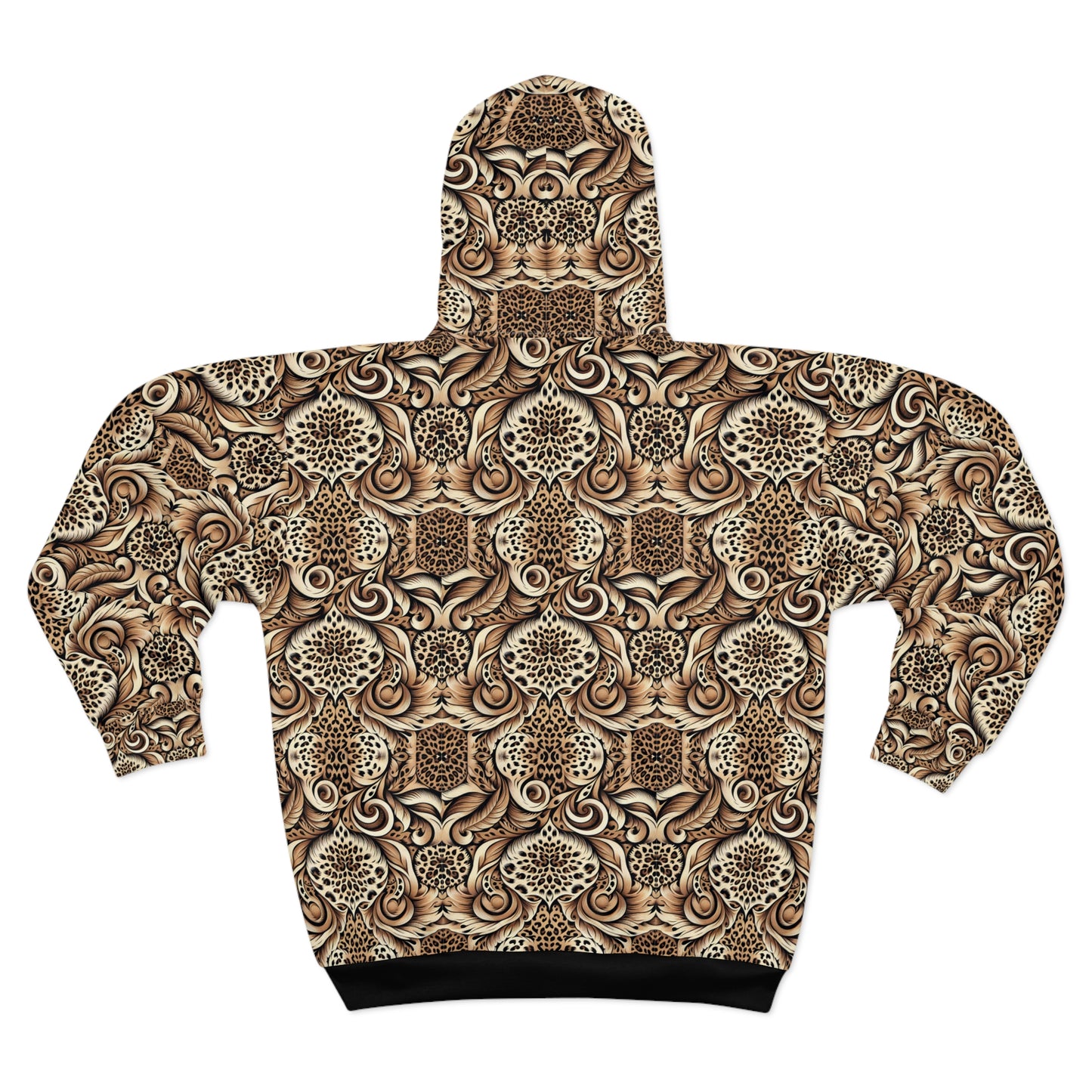 All-Over Print Zip Hoodie — Vintage Brown Ornamental Pattern©