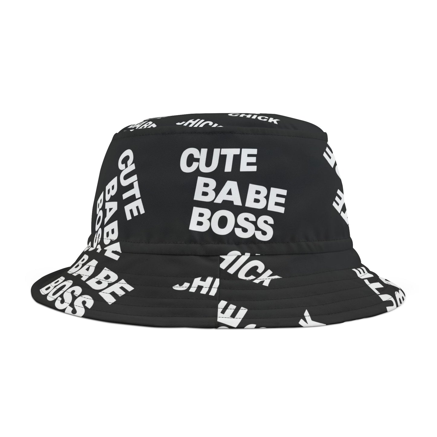 Cute Babe Boss Bucket Hat — Graphic Black All-Over Print