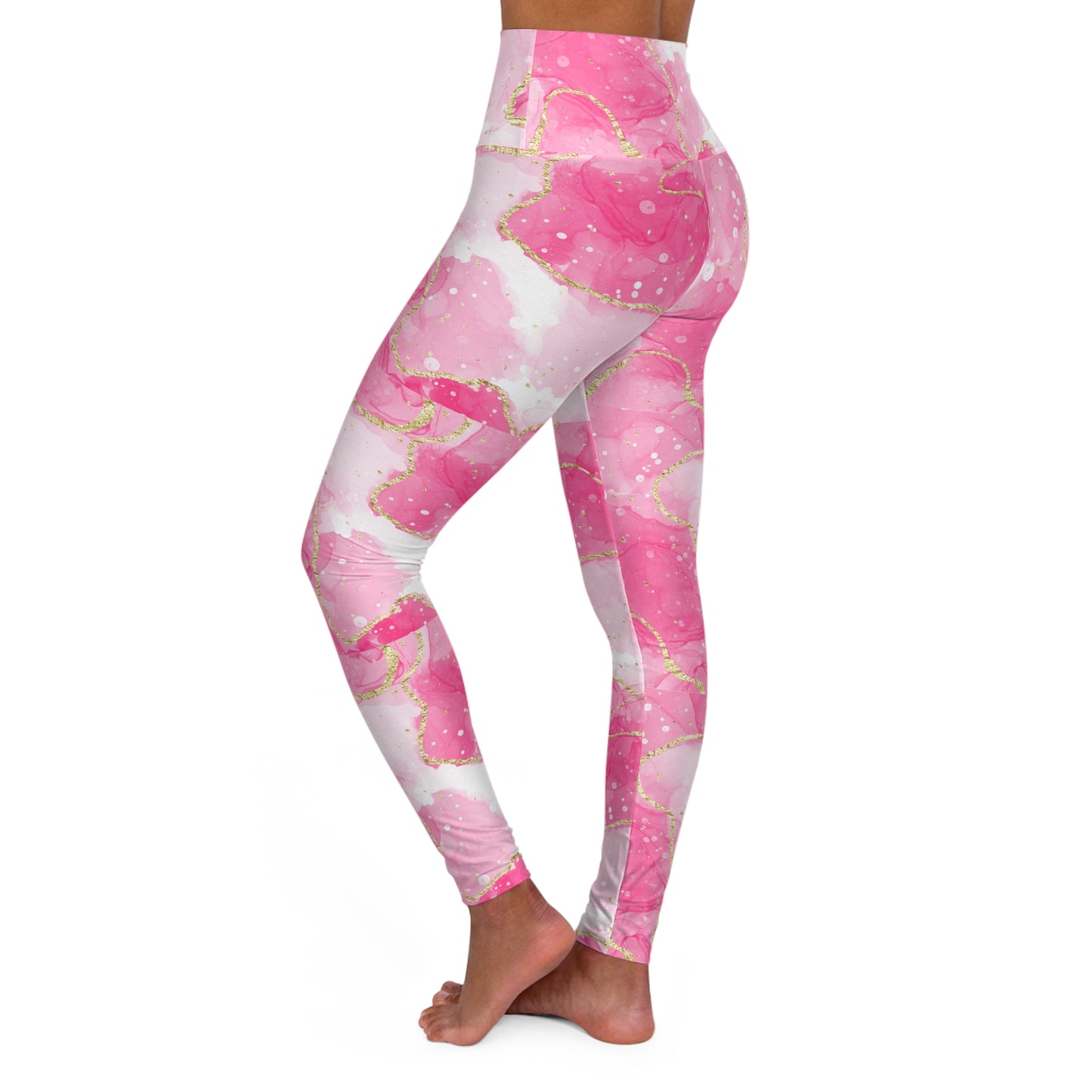 Pink Marble High-Waist Yoga Leggings — Floral Abstract AOP©