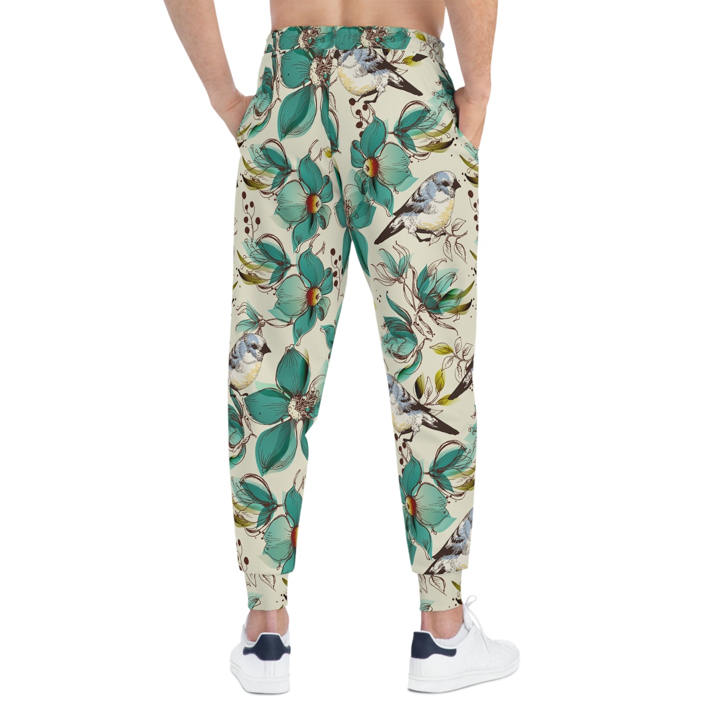Floral Teal Bird Athletic Joggers — All-Over Print