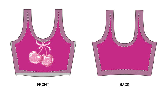 Cherry Pocket Sports Bra — Pink All-Over-Print Athletic Crop©