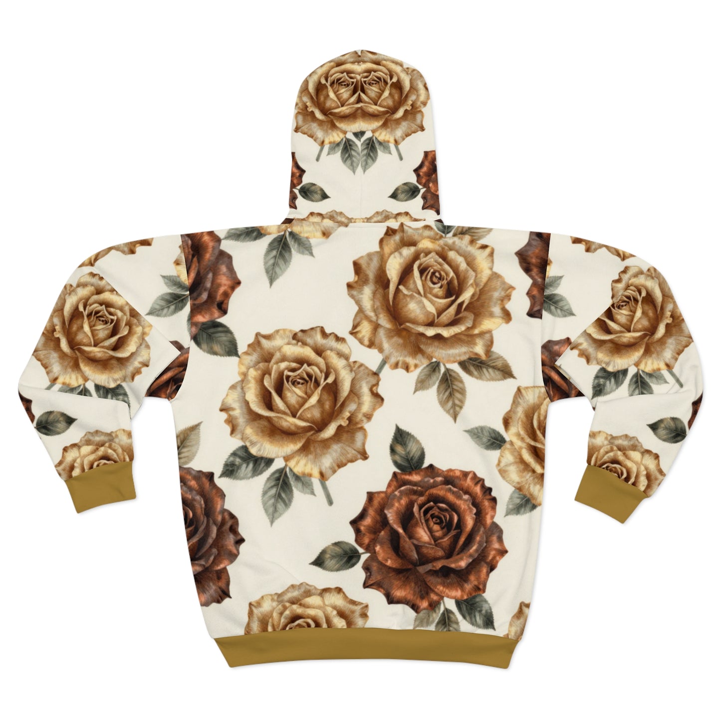 Brown Vintage Rose Zip Hoodie — Floral All-Over Print©