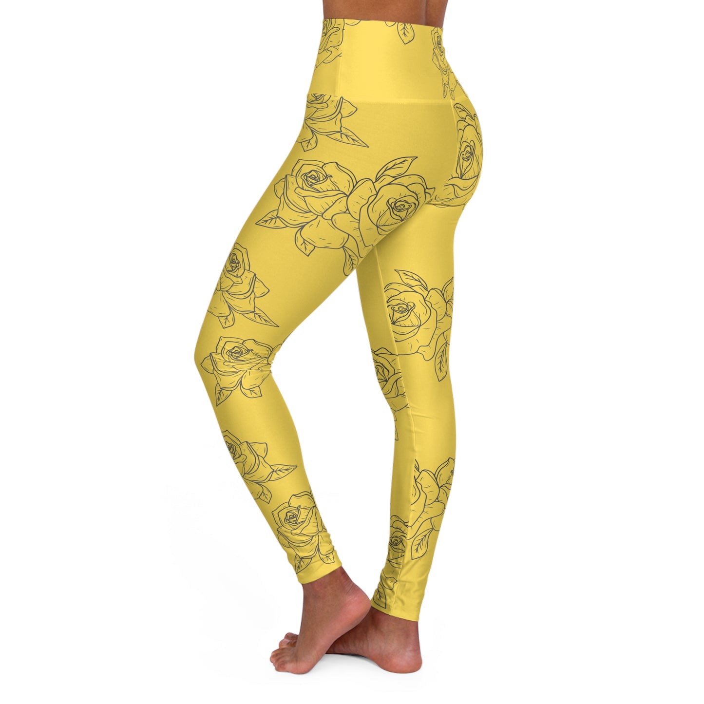 Yellow Rose High-Waist Yoga Leggings — Floral All-Over Print©