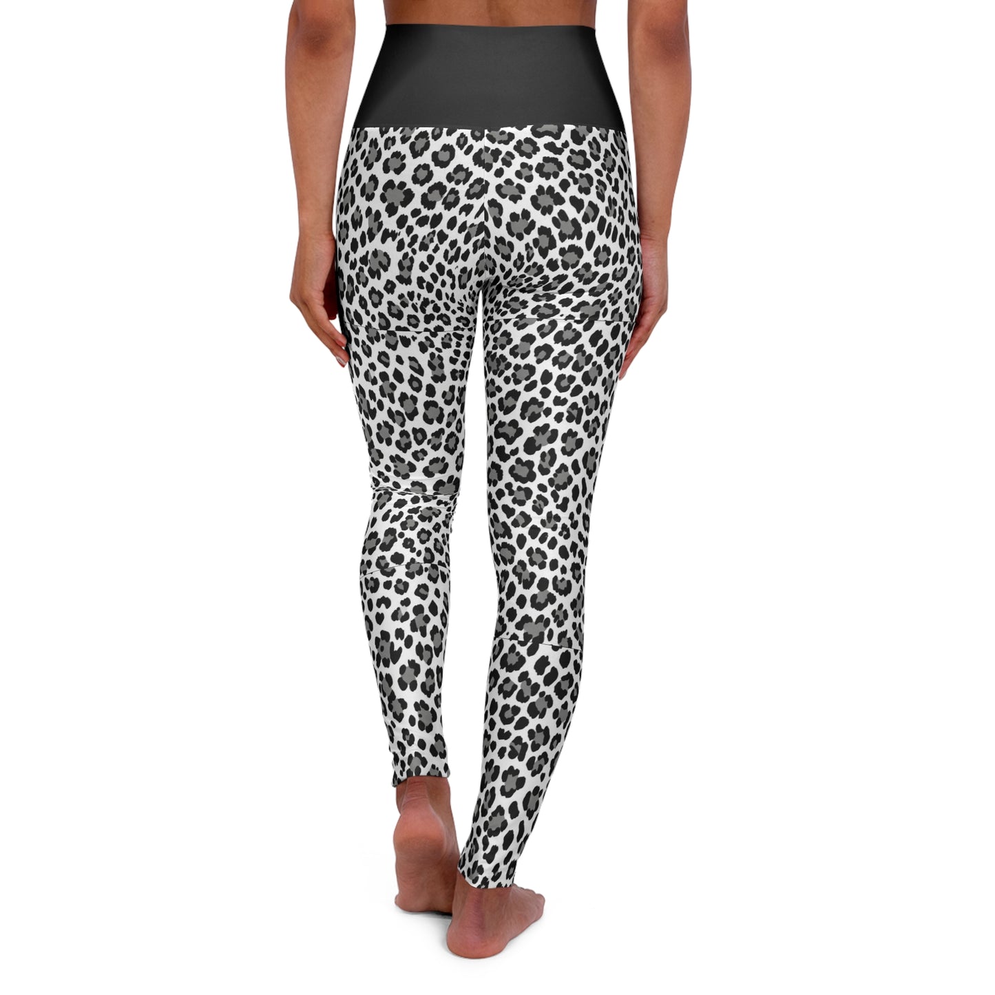High-Waisted Leopard Print Yoga Leggings — Black & White Animal Pattern©
