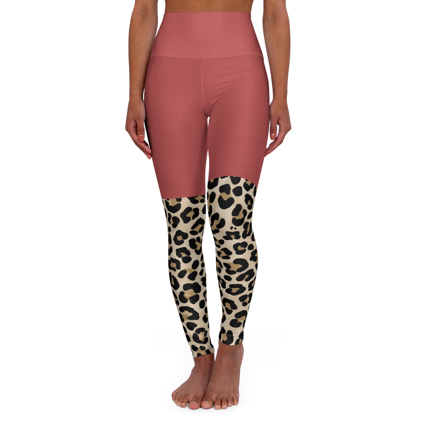 High-Waist Leopard Colour-block Yoga Leggings — Mauve & Animal Print Activewear©