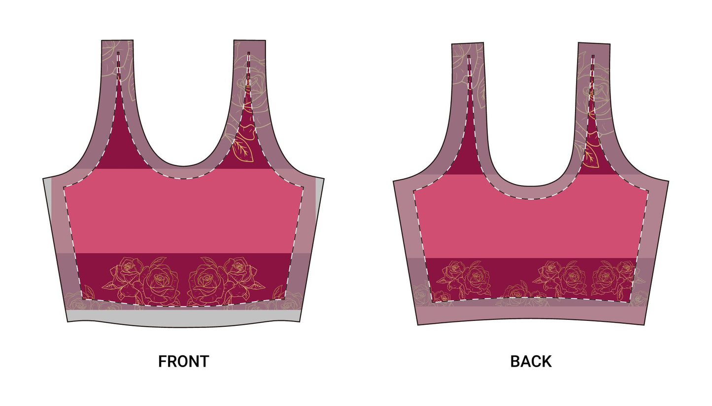 Floral Butterfly Crop Sports Bra — Pink All-Over-Print Activewear©