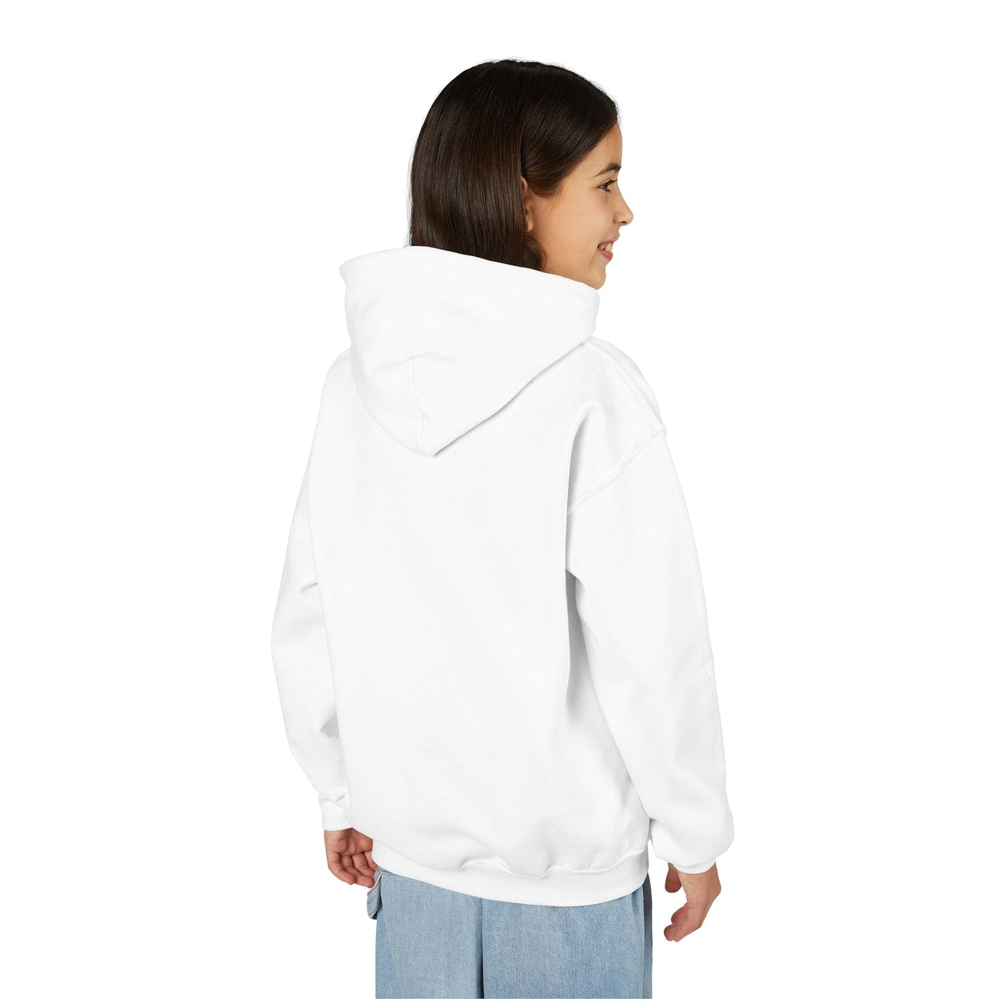 Youth Hoodie — 'Mon Amour' Script Front Rose Pattern ©