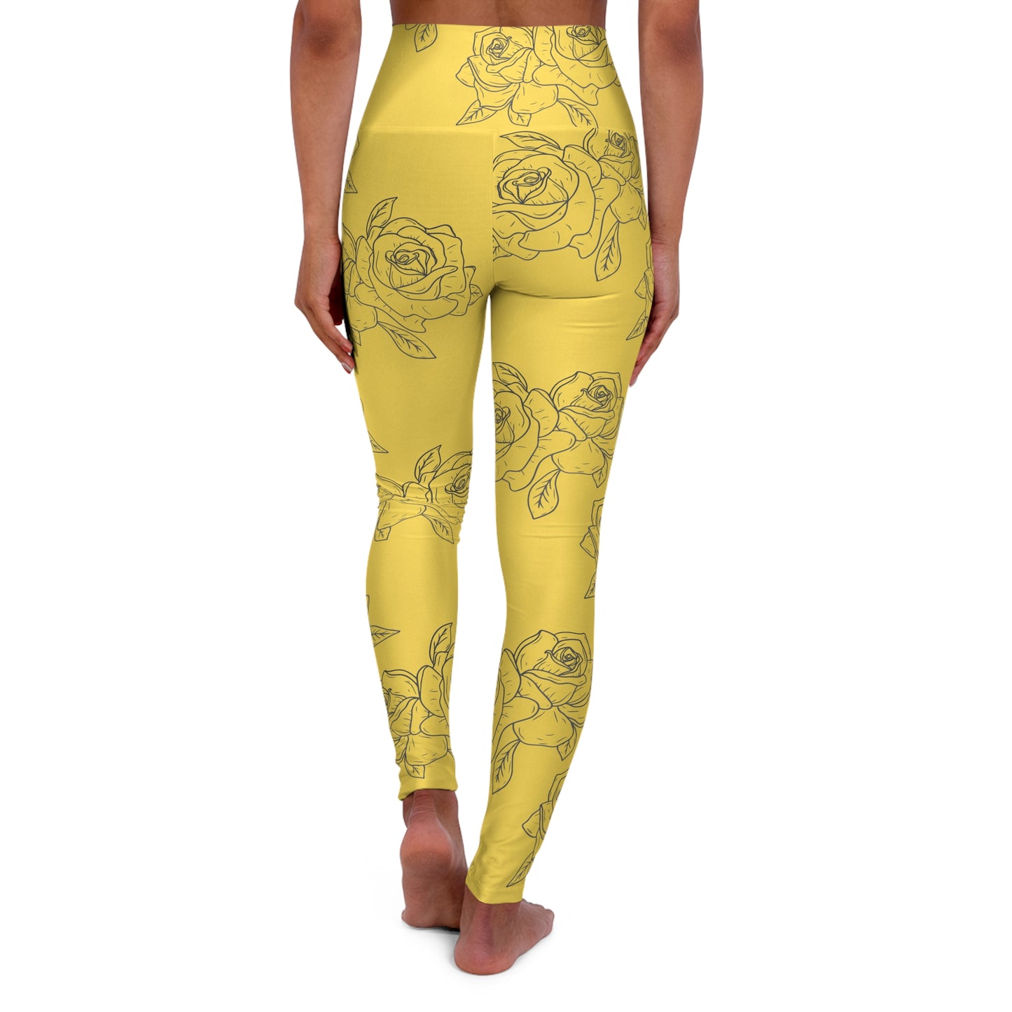 Yellow Rose High-Waist Yoga Leggings — Floral All-Over Print©