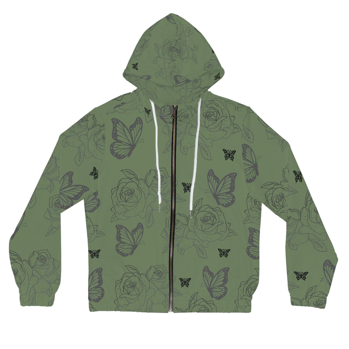 Green Floral Butterfly Zip Hoodie©