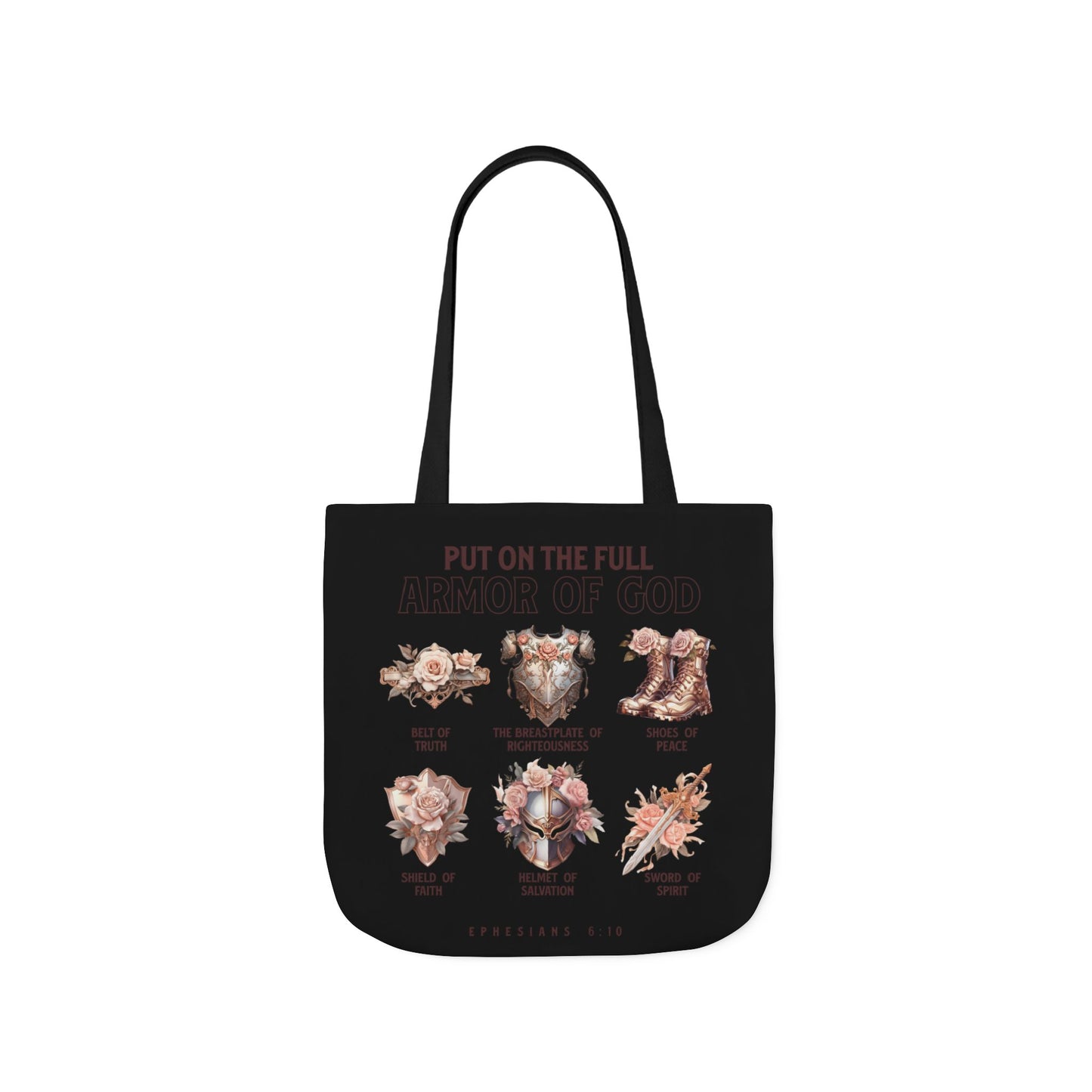 Floral Icons Canvas Tote — "Put On The Full Armour of God" with psalm 91 prayer on the Back.