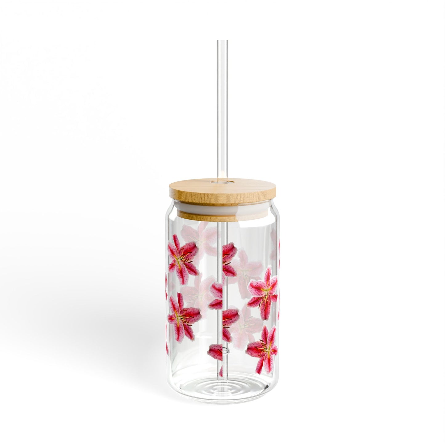 16oz Floral Sipper Glass with Pink Lily Design©