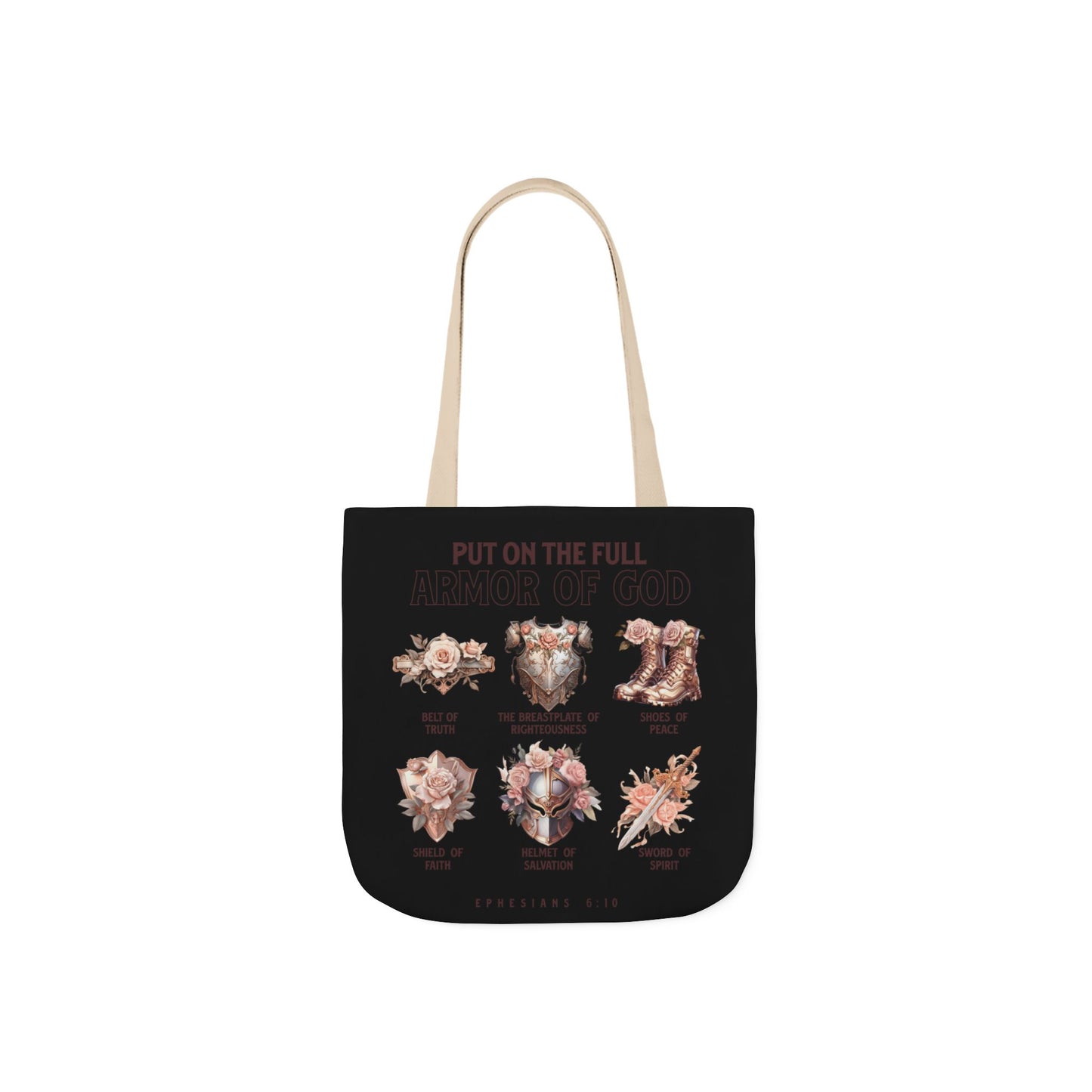 Floral Icons Canvas Tote — "Put On The Full Armour of God" with psalm 91 prayer on the Back.