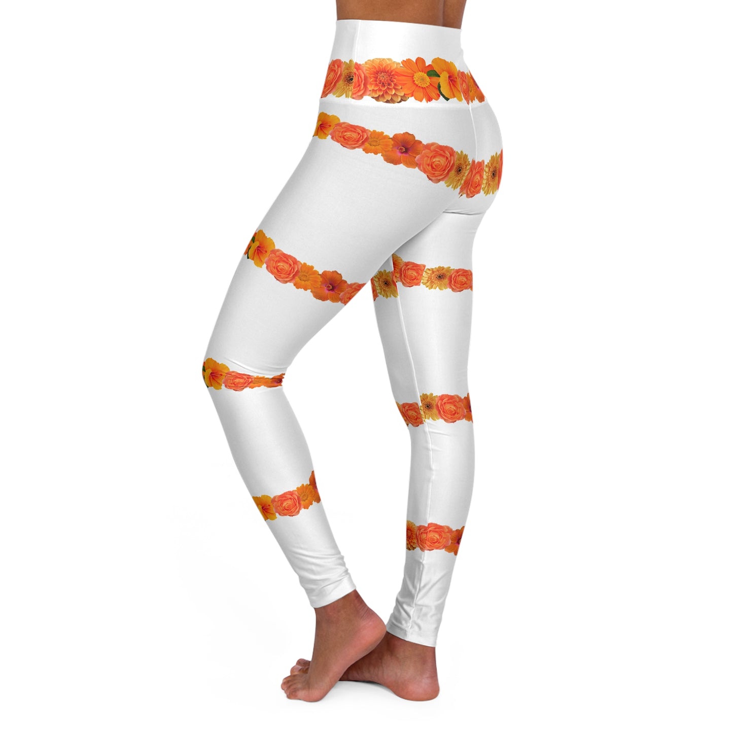 Floral Stripe High-Waisted( Leggings ONLY) — Orange Blossom Pattern©