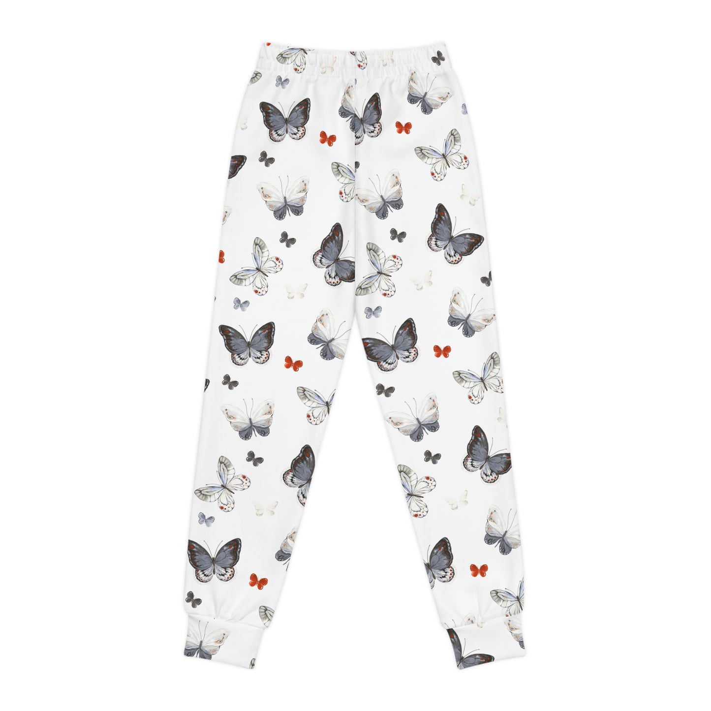Butterfly Print Youth Joggers – White All-Over-Print Cozy Pants for Kids©