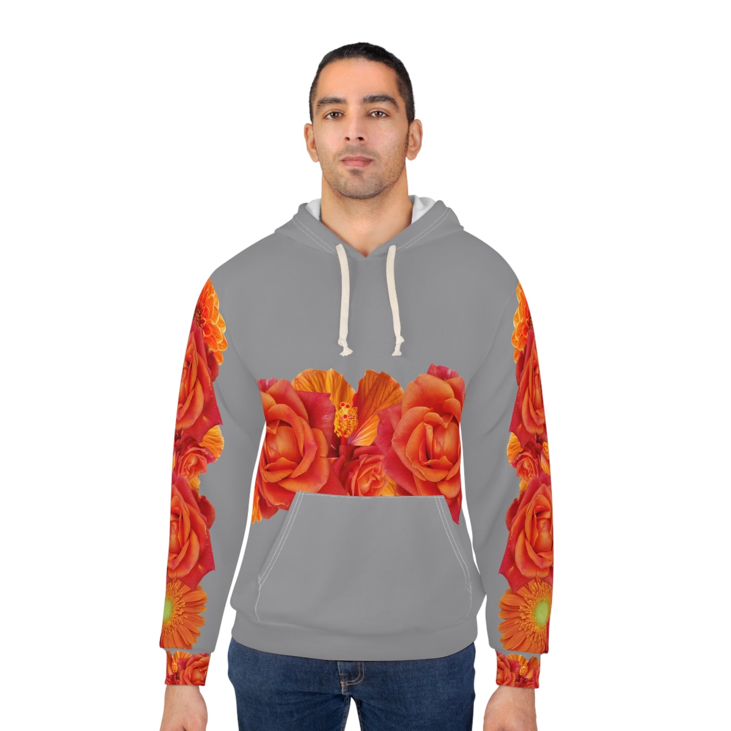 Grey Hoodie with Orange Rose & Gerbera Floral Band©