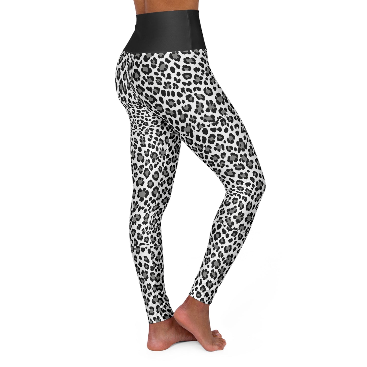 High-Waisted Leopard Print Yoga Leggings — Black & White Animal Pattern©
