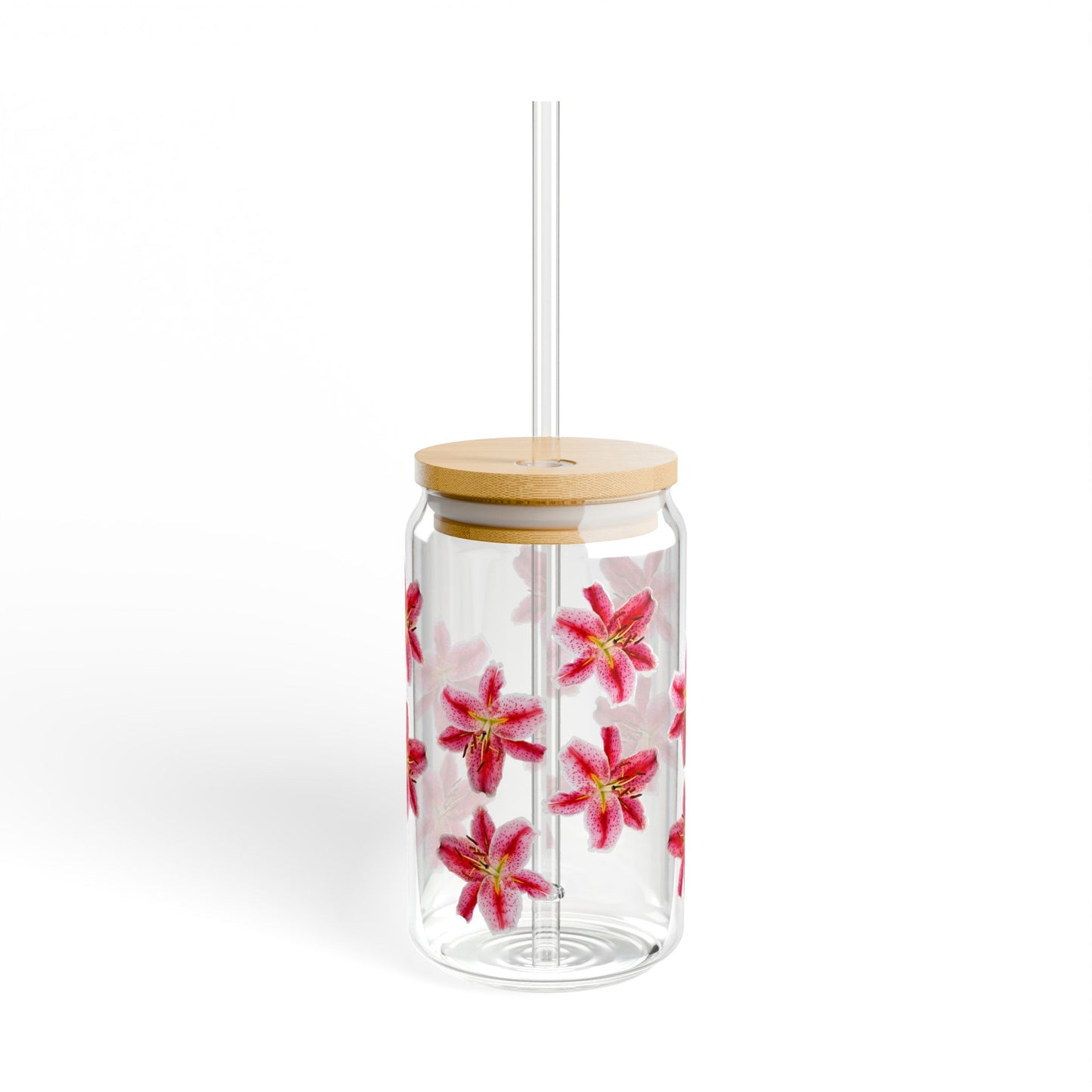 16oz Floral Sipper Glass with Pink Lily Design©