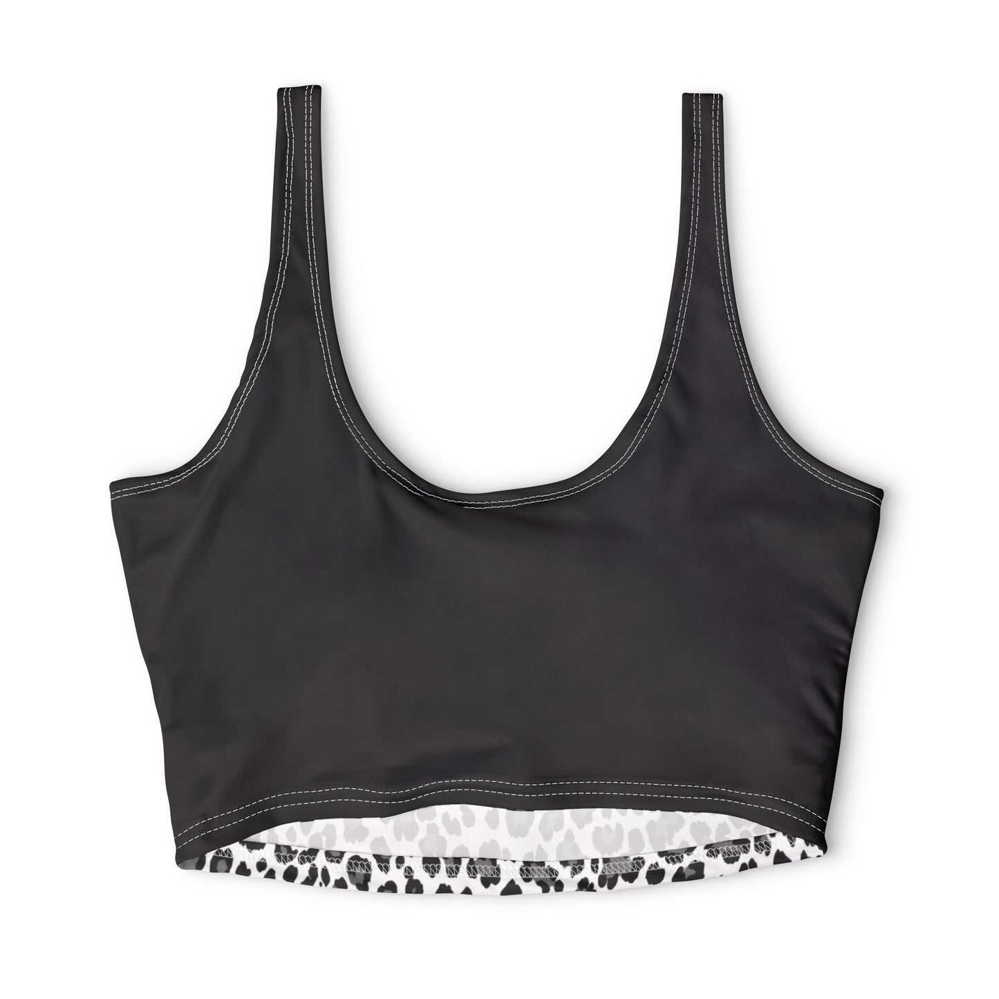 Leopard Print Sports Bra — Black & White Athletic Crop Top©