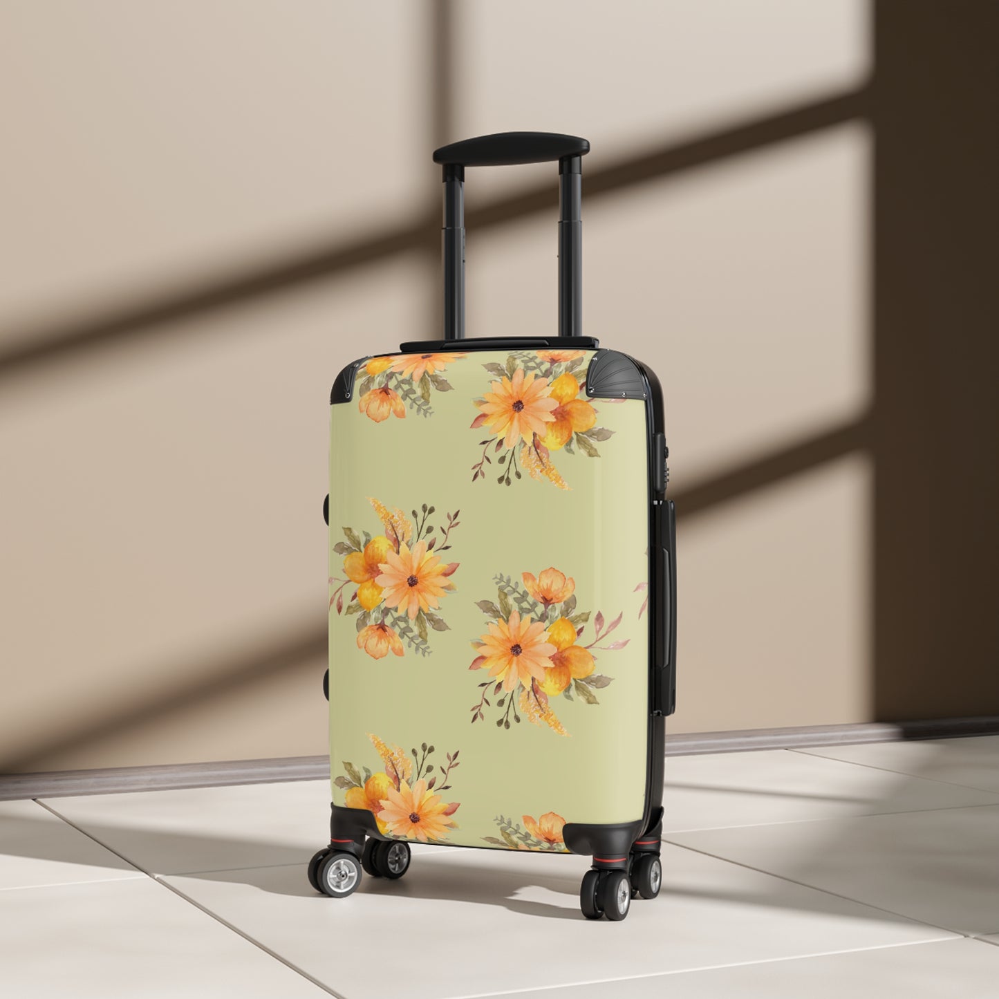 Floral Sunburst Carry-On Suitcase — Yellow Watercolour Flower Travel Luggage©