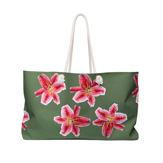 Pink Stargazer Lily Weekender Bag – Floral Travel Tote for Beach, Getaways & Gifts©