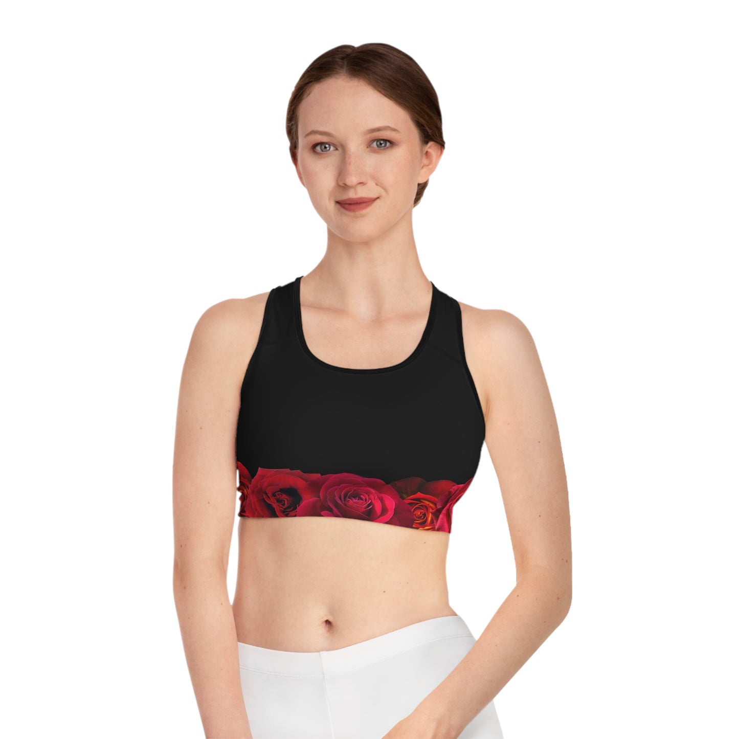 Rose Border Sports Bra — Floral Workout Crop Top