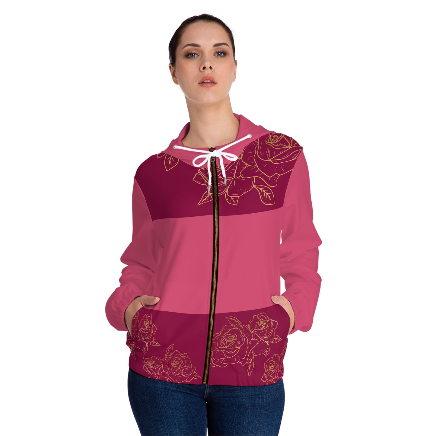 Floral Butterfly Full‑Zip Hoodie — Pink Rose Garden Jacket©
