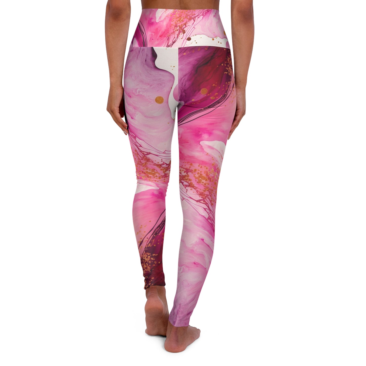 Pink Marble High-Waist Yoga Leggings — Artistic Marble Print Activewear©