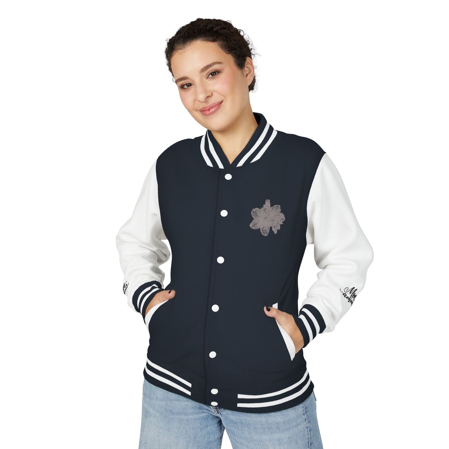 Letterman Jacket — Minimal Floral Patch Varsity Jacket