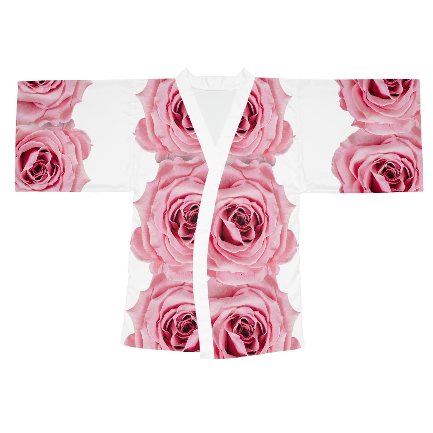 Pink Rose Kimono Robe — Floral Long Sleeve Lounge Wrap©
