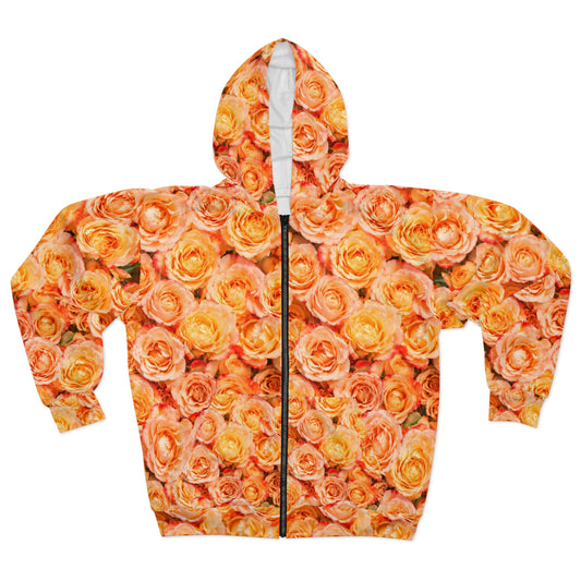 Peach Rose All-Over Print Zip Hoodie©