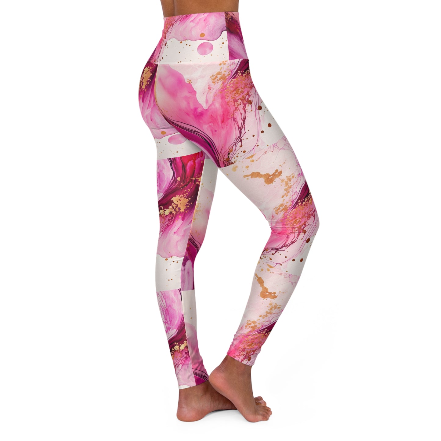 Pink Marble High-Waisted Leggings — Floral Abstract All-Over Print for Pilates & Fitness©