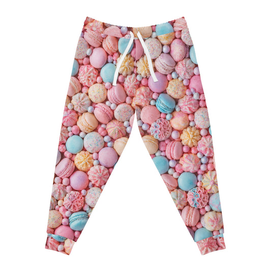 Candy Macarons Print Joggers — Pastel Sweets Athletic Pants