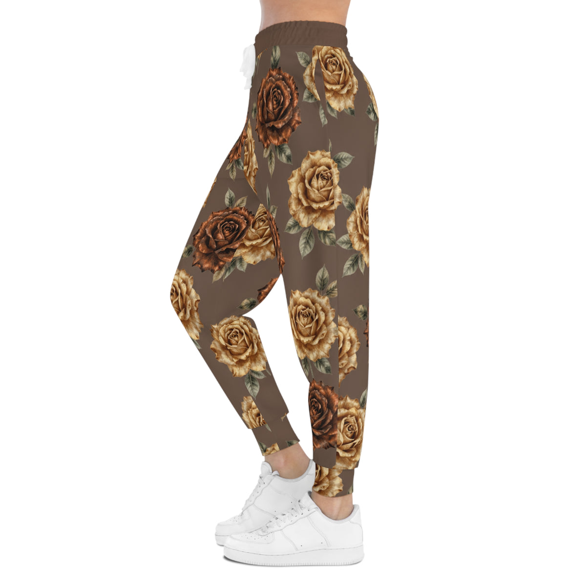 Vintage Brown Rose Joggers — Floral Athletic Sweatpants©