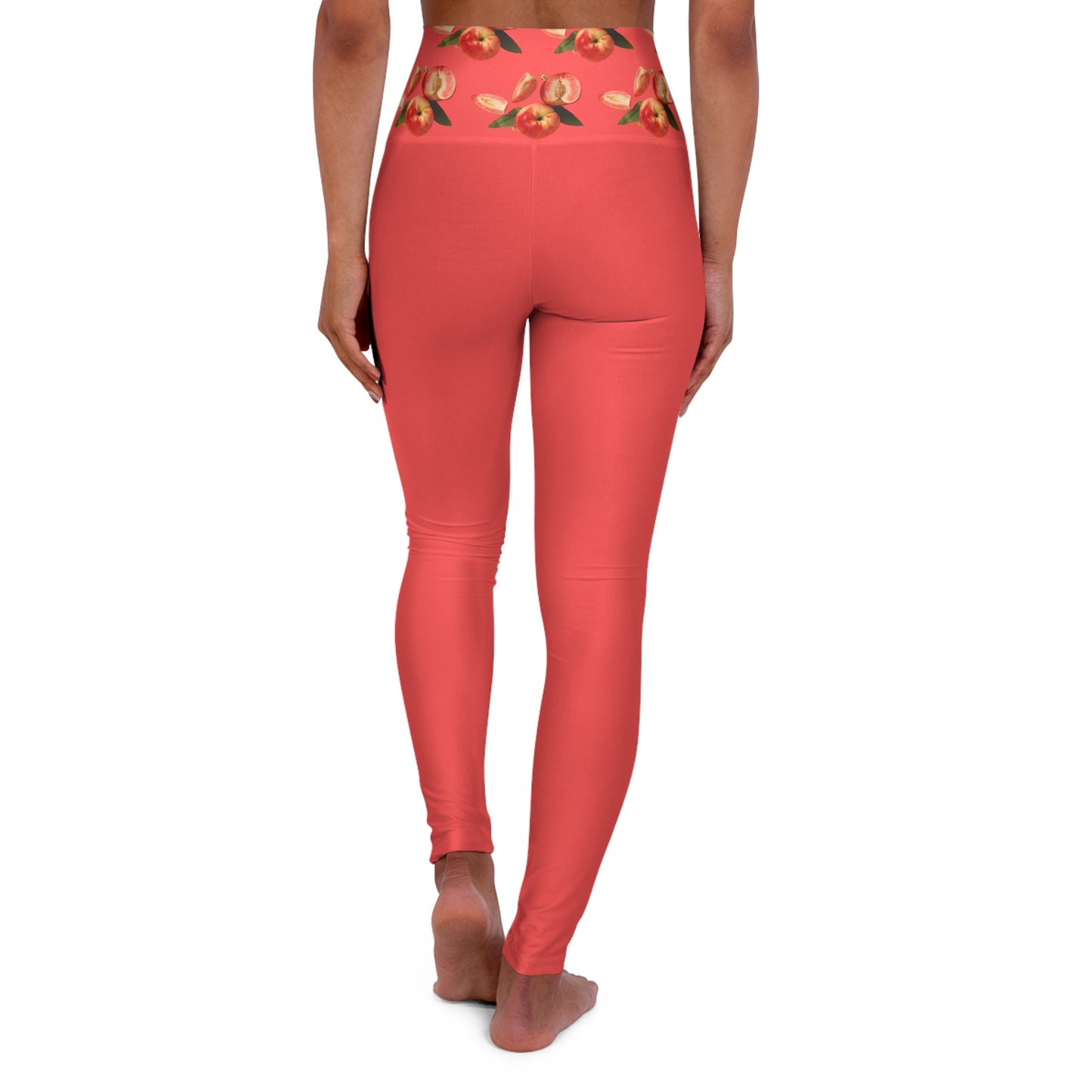 High-Waist Peach Blossom Yoga Leggings — Coral Floral Fitness Leggings©